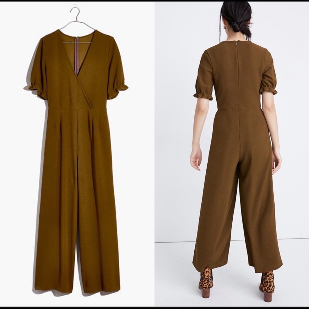 Madewell Crepe Crossover Olive Green Jumpsuit M